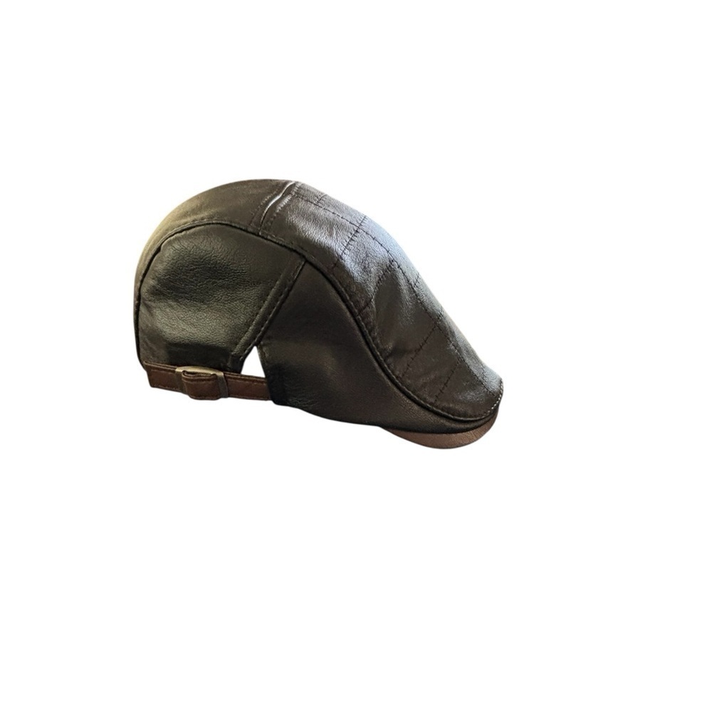 Cabbie Newsboy Faux Leather Vegan Patchwork Hat OS Black/Dk Brown Adjustable